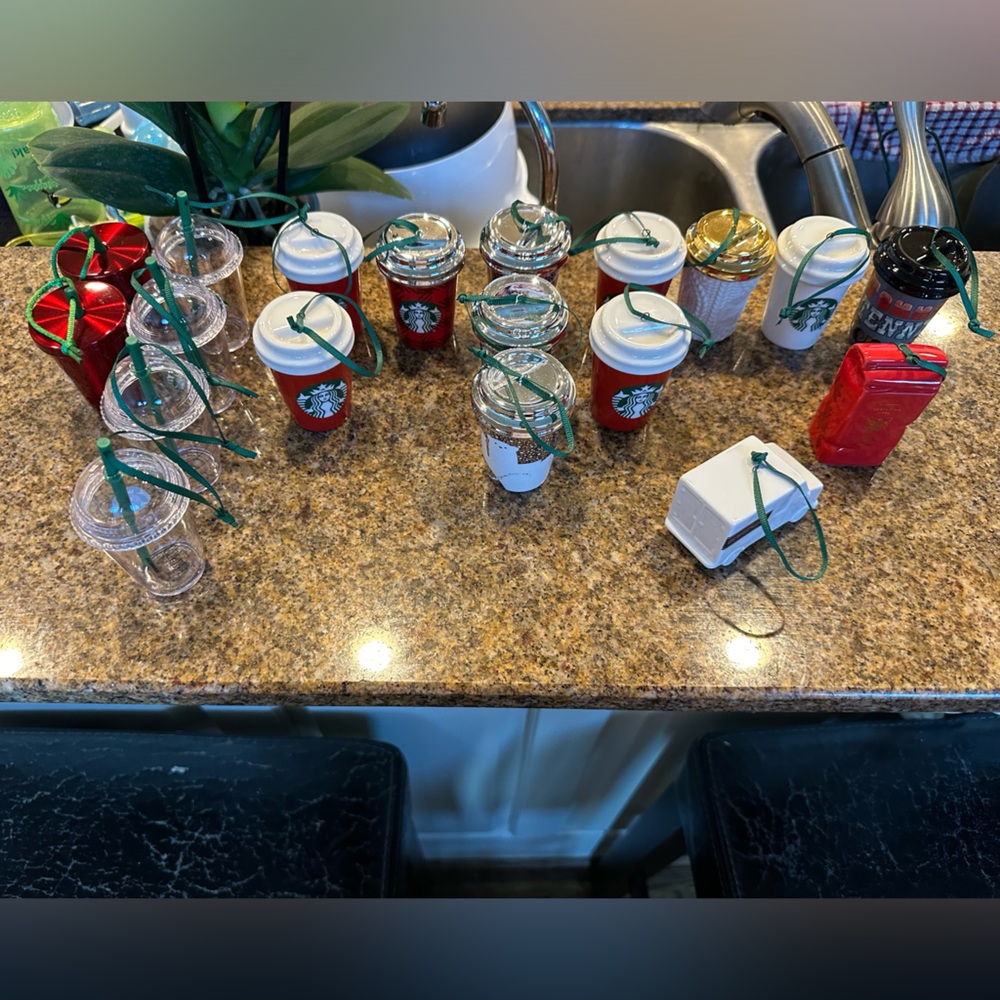 Starbucks ornaments.